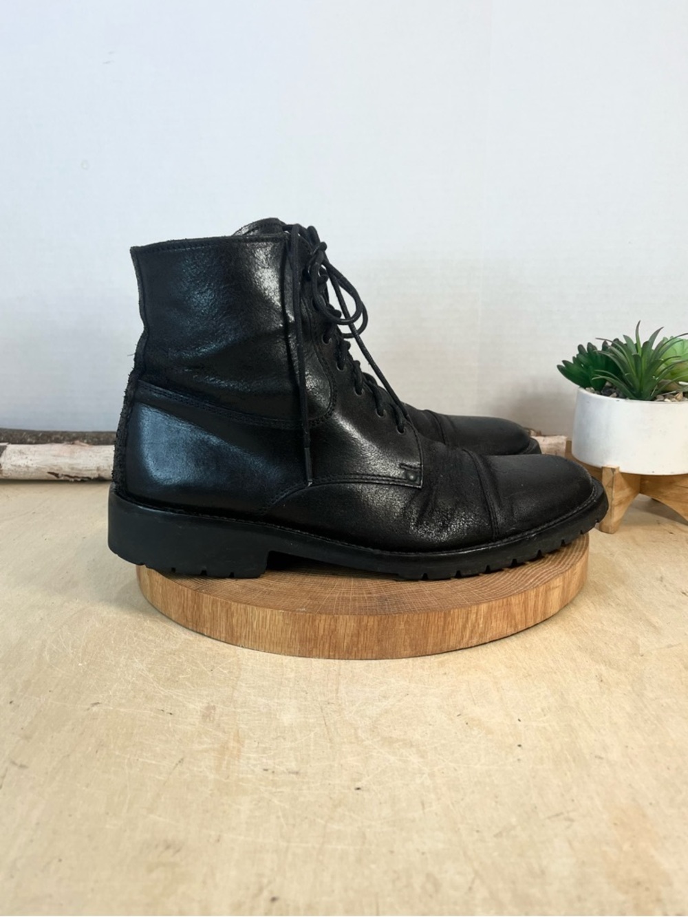 To Boot New York Black Distressed Leather Cap Toe Lug Sole Boots - Men's 10 - Picture 3 of 14